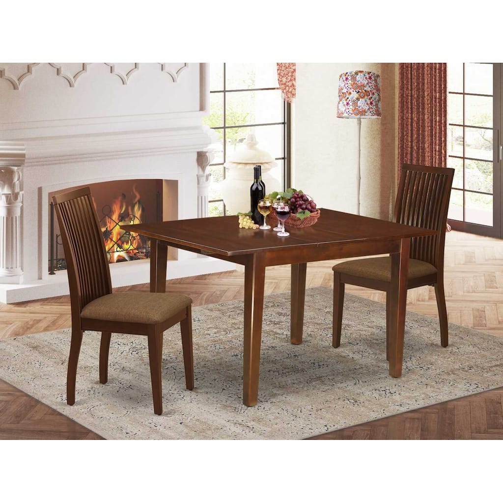 HomeStock 3-Pc Mahogany Finish Rectangular Solid Wood Top With Butterfly Leaf Dining Table Set
