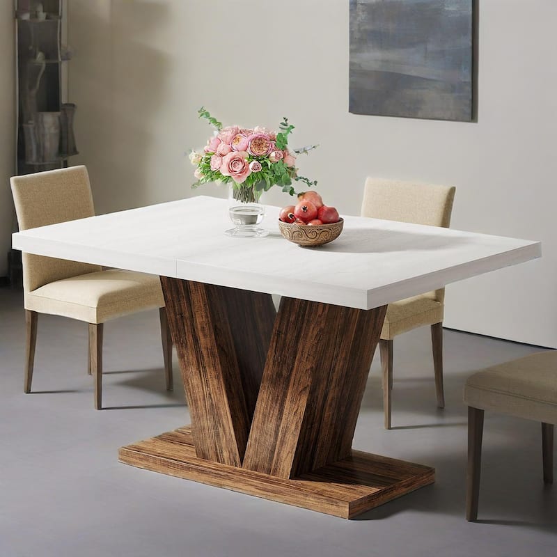 Oak Wood Farmhouse Dining Table for 4 to 6 People Rectangular Kitchen and Living Room Table - 47.2" W x 31.5" D x 29.9" H