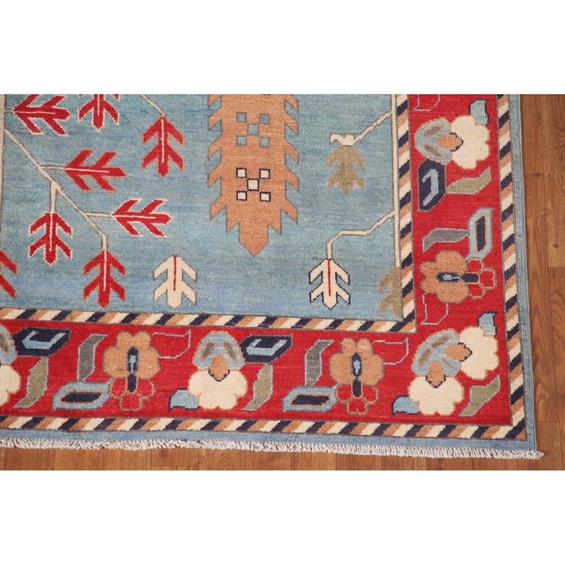Traditional Blue Kazak Living Room Area Rug Handmade Wool Carpet - 6'6" x 9'9"