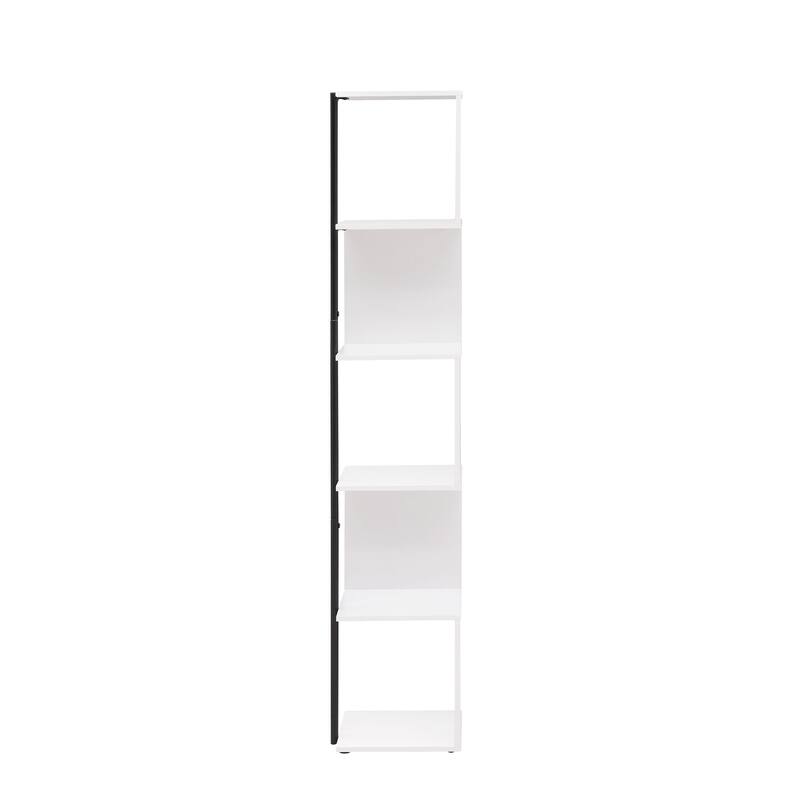 Furniture of America Linnea Modern 5 Tier Accent Corner Bookcase, Freestanding Display Bookshelf with Metal Post