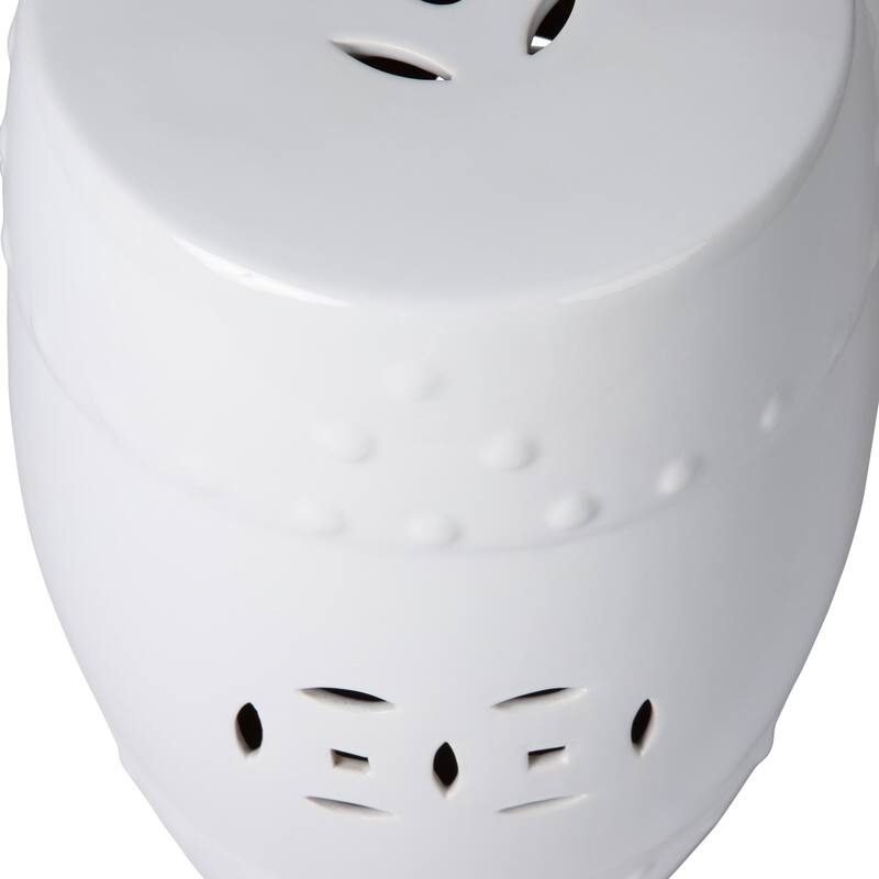 Double-Medallion Ceramic Indoor/Outdoor Garden Stool/Table in Optic White
