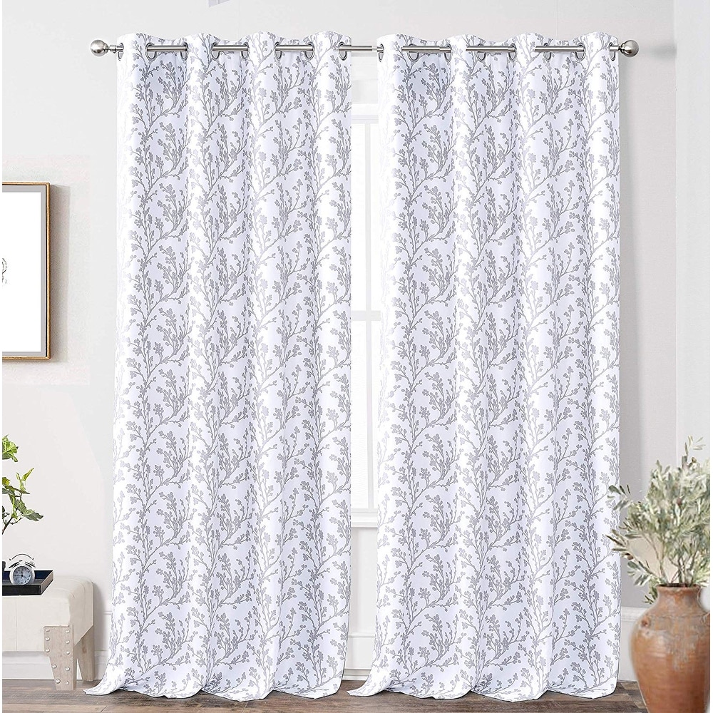 Floral Blackout Curtain Grommet Top Thermal Insulated Room Darkening 2Panels 
