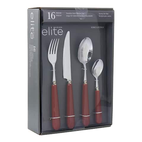 Gibson Elite Soho Lounge 16 Piece Stainless Steel Flatware Set in Red