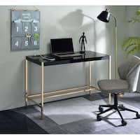 Wooden Top Computer Desk w/USB Port, Black & Gold Finish - Bed Bath ...
