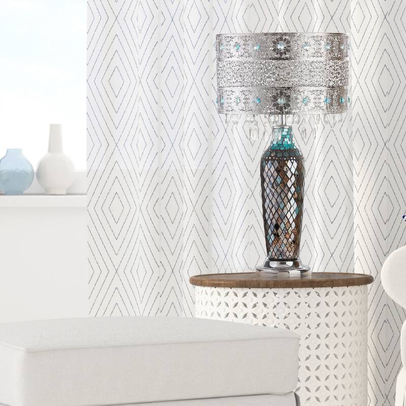Metal Mosaic Hanging Glass Crystal Table Lamp - 13"L x 13"W x 24.25"H