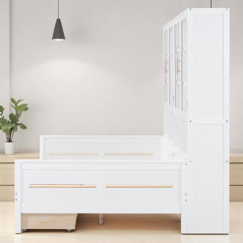 Multifunctional Twin/Full Daybed with Storage Cabinets, LED Lighting, and Shelves