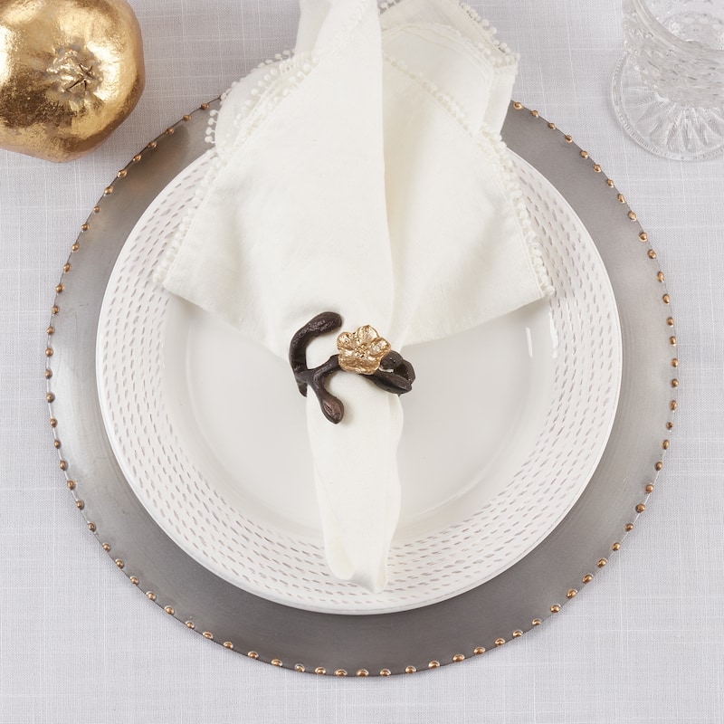 Napkin Rings With Orchid Twigs Design (Set of 4) - Bronze