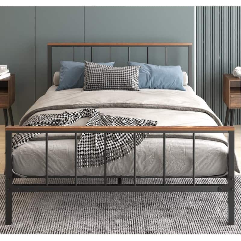 Metal Platform Bed with Headboard and Footboard,No Need Box Spring