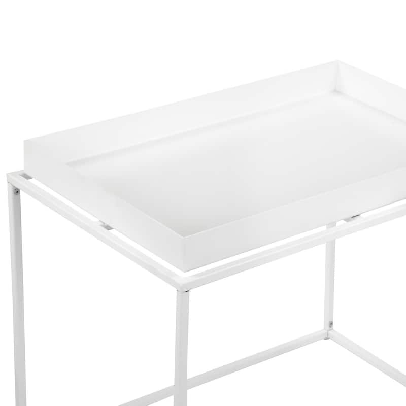 16 in. White Rectangle Metal End Table, Sturdy Build End Side Table for Living Rooms