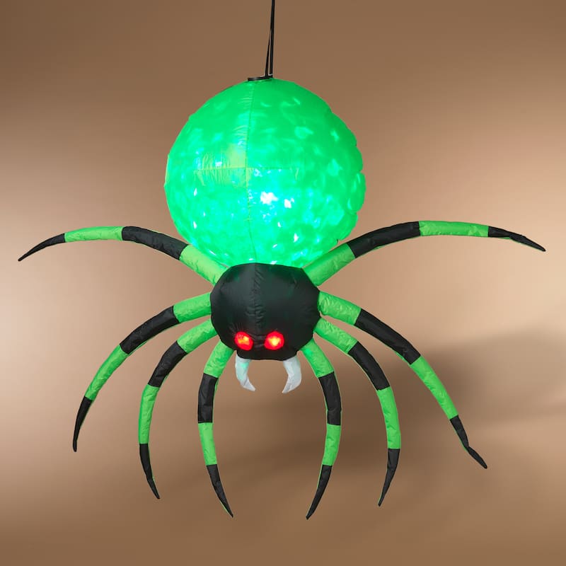 Eerie 5 Ft Electric Inflatable Halloween Green Spider with Disco Light