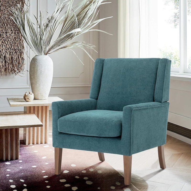 Mid-Century Linen Wing Chair - Tailored Channel Tufting & Walnut Tapered Legs, Compact Accent for Reading Nooks