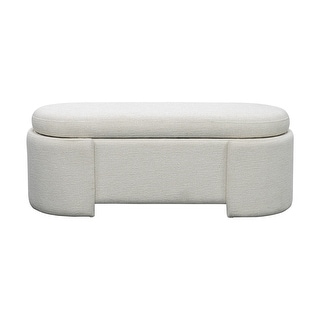 Martha Stewart Leslie Fully Upholstered Oval Storage Bench with Soft-Close Lid