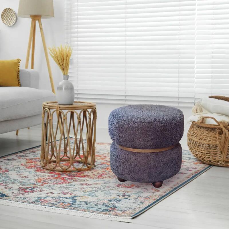 Double Pouf Round Upholstered Vanity Stool and Ottoman Foot Rest