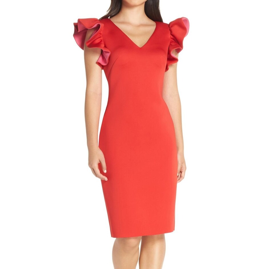 eliza j ruffle v neck dress