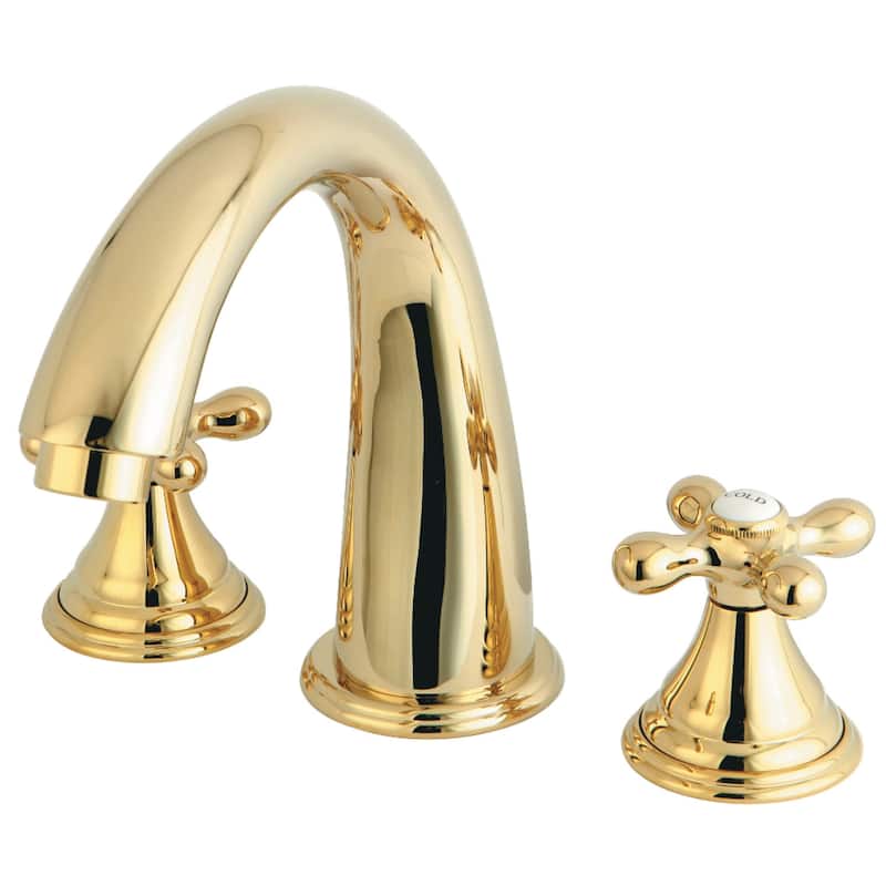 Kingston Brass Vintage Deck Mounted Roman Tub Filler with Cross - Polished Brass