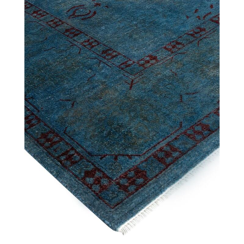 Overton Hand Knotted Wool Vintage Inspired Modern Contemporary Overdyed Blue Area Rug - 8' 0" x 9' 11"