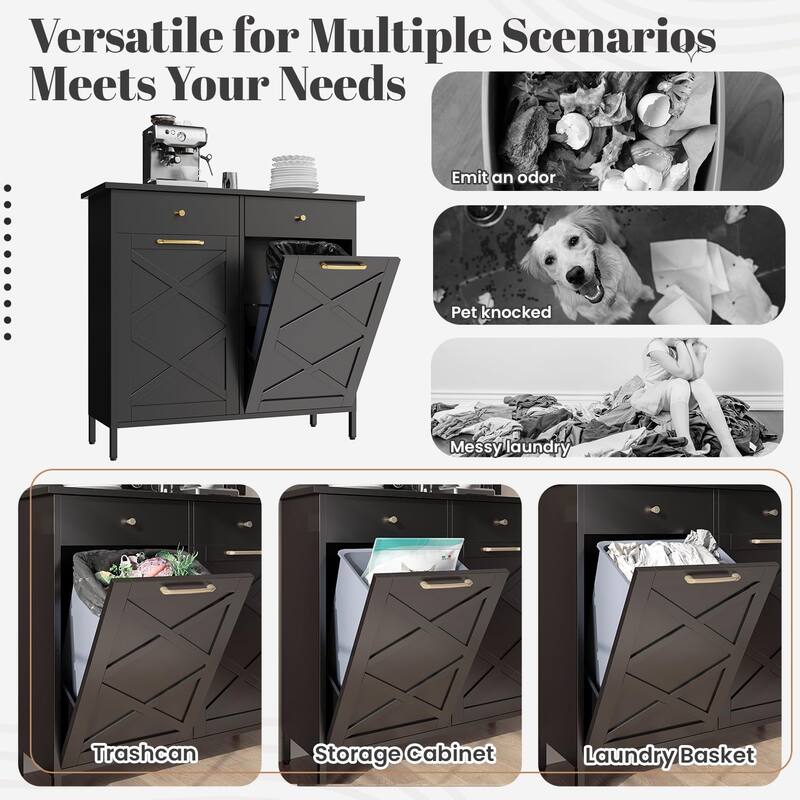 AECOJOY Double Tilt Out Trash Can Cabinet, 20 Gallon Metal Dog Proof Trash Can with 2 Drawers