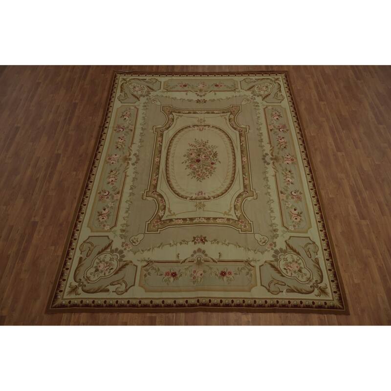 Hand Woven Oriental 100% Wool Carpet Traditional Floral Yellow & Gold Tapestries Area Rug - 12' 3'' X 8' 11''