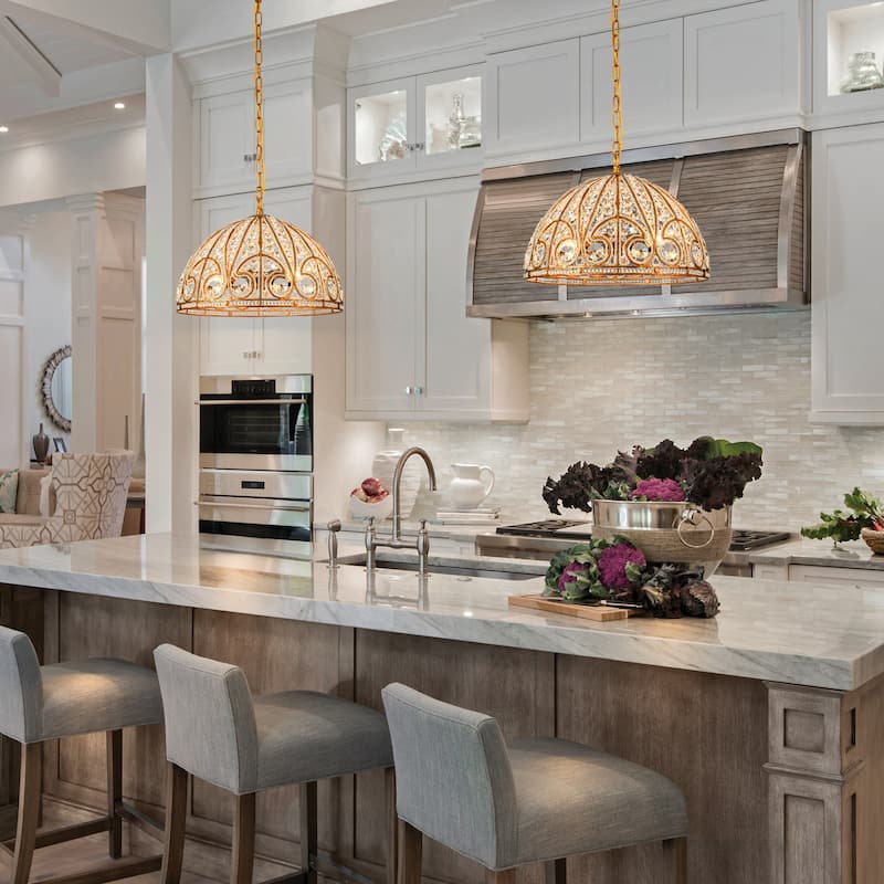 Ennu Retro Antique Sphere Crystal Chandelier Adjustable Dining Room Chandelier - Brass