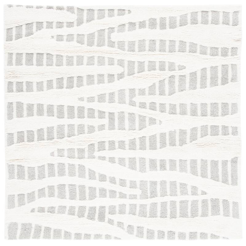 SAFAVIEH Handmade Manhattan Liberdade Modern Abstract Wool Rug - 6' Square - Grey/Ivory