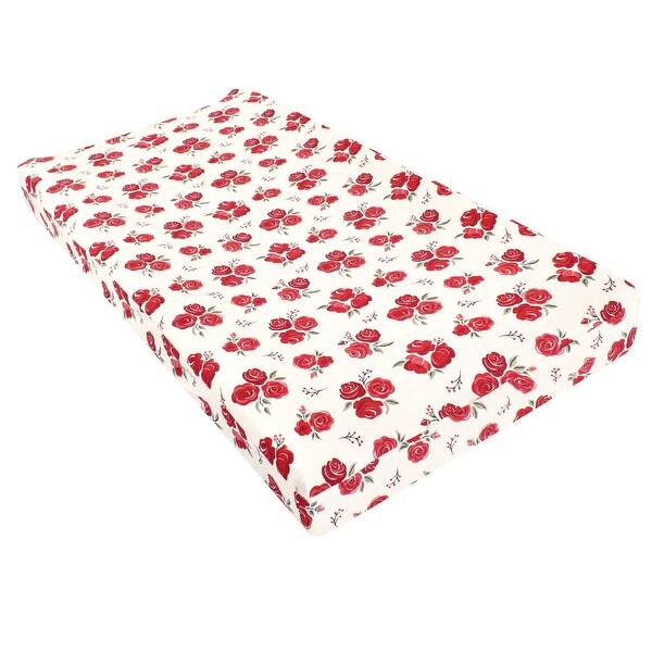 slide 1 of 1, Hudson Baby Infant Girl Changing Pad Cover, Red Rose, One Size - Red Rose Cotton - Red Rose