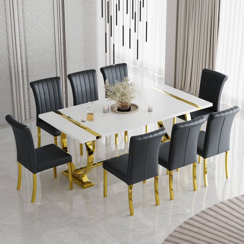 Luxury Dining Table Set with PU Leather Dining Chairs
