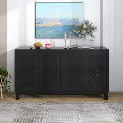 4 Door Buffet Cabinet with Pull Ring Handles