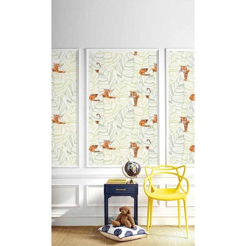 Seabrook Designs Day Dreamers Hiding Tigers Unpasted Wallpaper - 20.5 in. W x 33 ft. L - Green and Orange