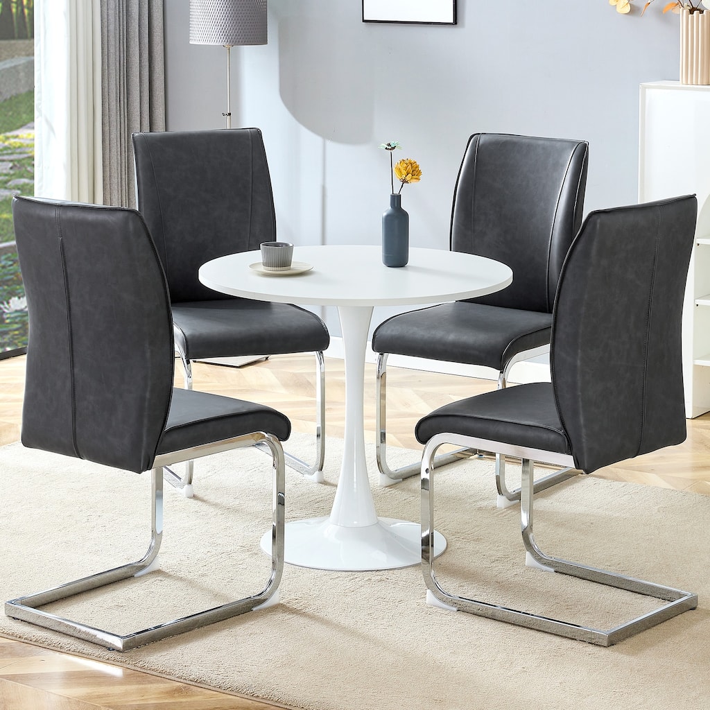 Table and chair set,Hourglass-Shaped Stable Small Round Table With 4 Soft and Comfortable PU Chair With Arched Metal Leg