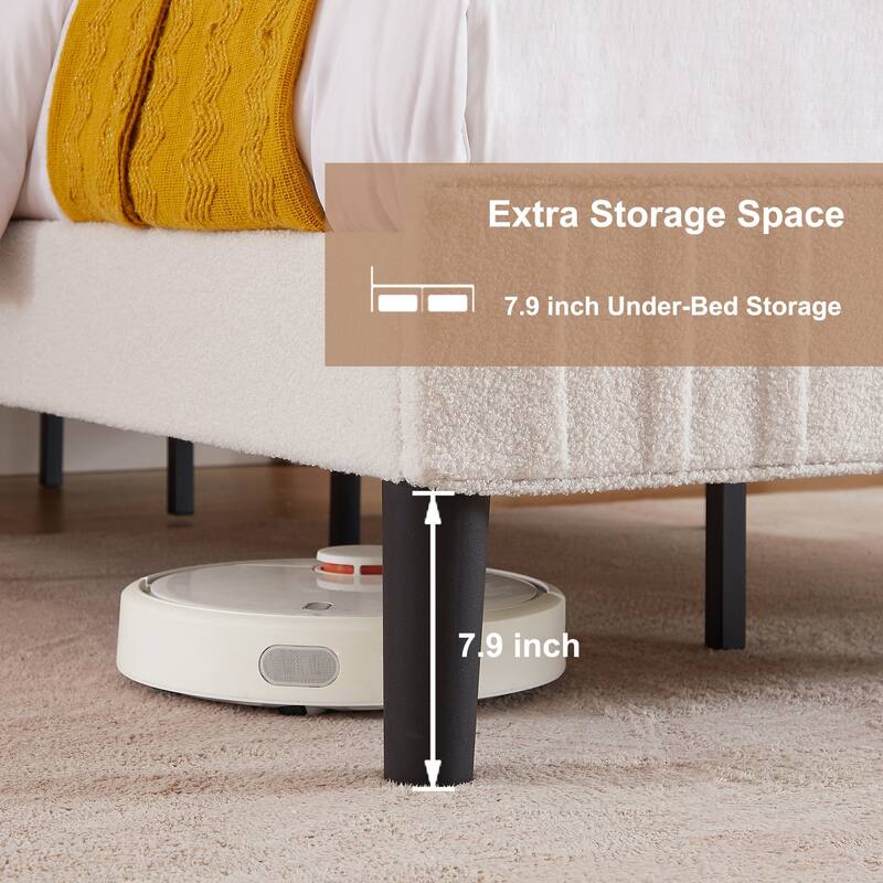 VECELO Upholstered Bed Frames with Luxurious Teddy Fabric and Adjustable Headboard & Footboard, 7.9'' Under Bed Space