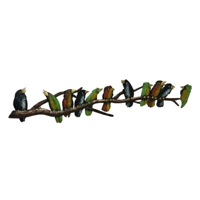 birds branch metal sculpture colorful bevy