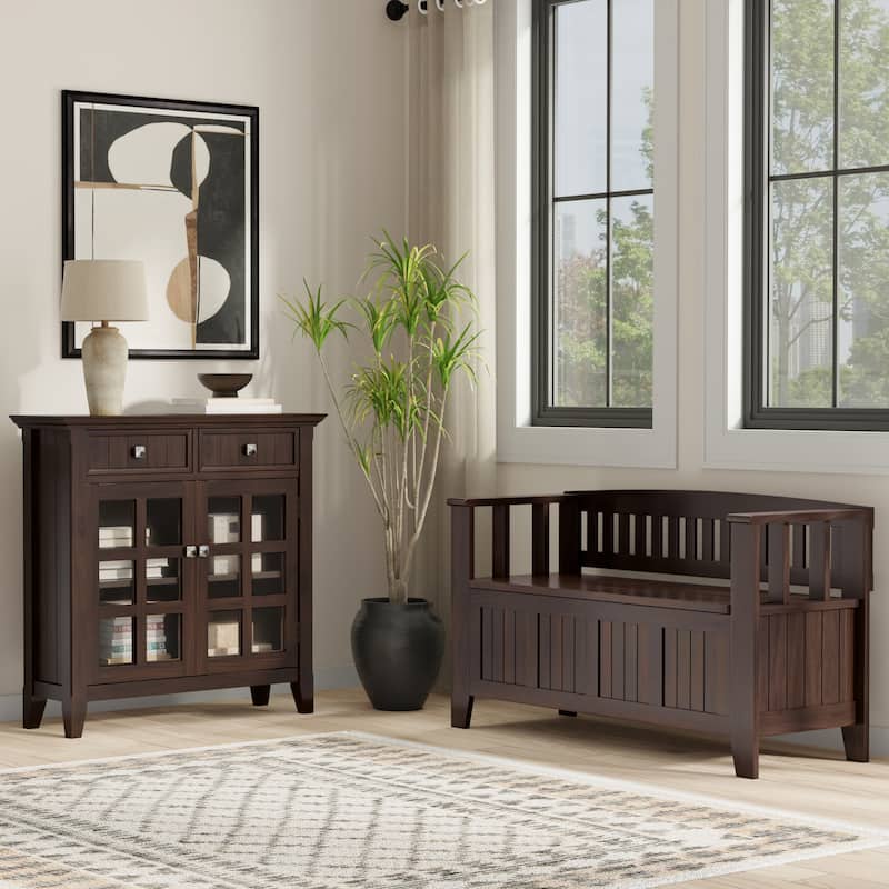 WYNDENHALL Normandy Solid Wood 48" Wide Storage Bench & 36" Wide Storage Cabinet - Brunette Brown