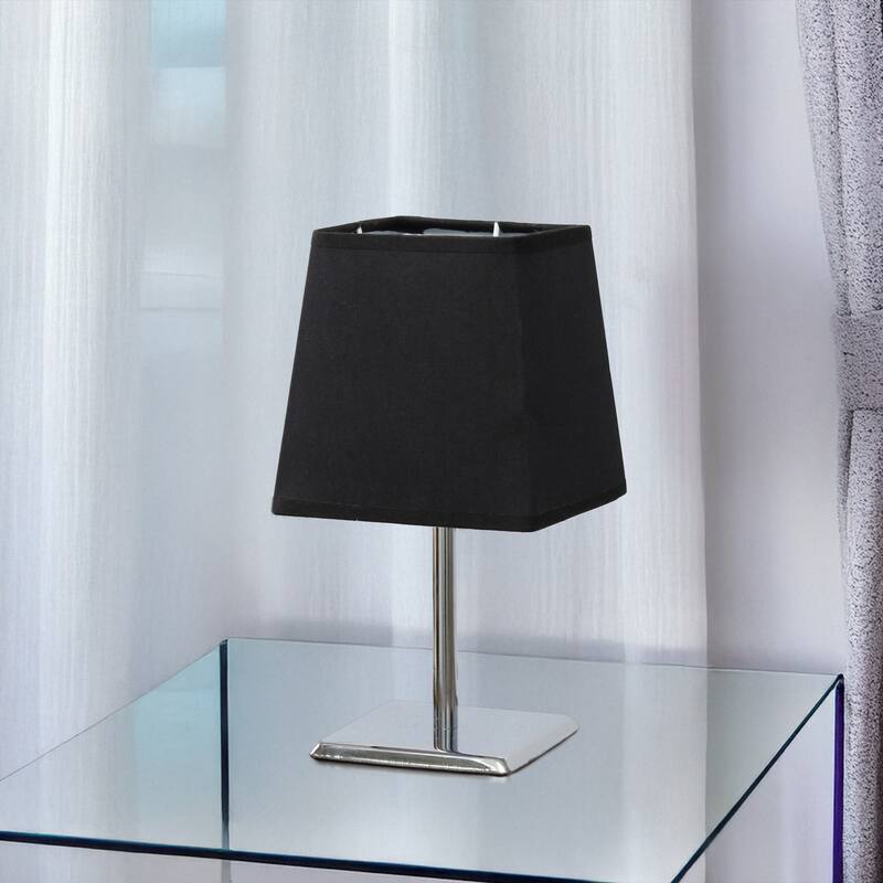 9.65" Compact And Chic Modern Square Chrome Accent Table Lamp, For Living Room, Bedroom, Office, Black Shade