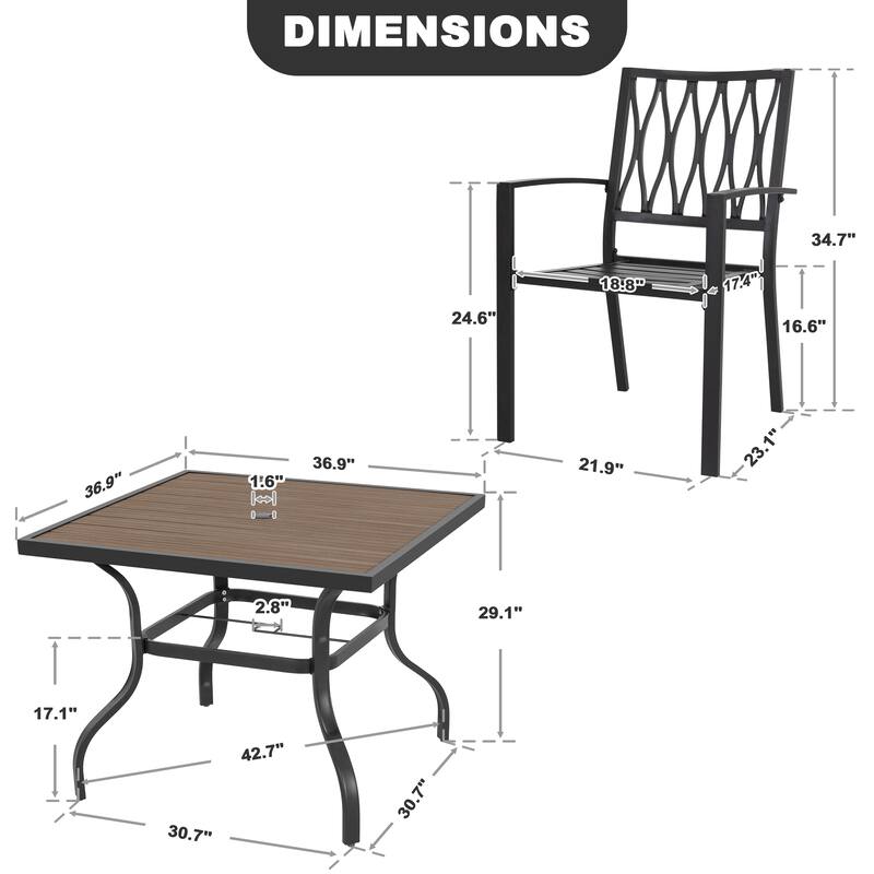 5-Piece Patio Outdoor Metal Dining Set with Umbrella Hole