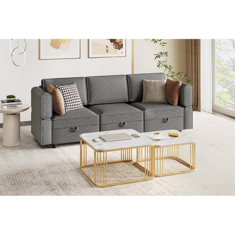 Aiden Modern Sectional Sofa with Storage Seats Upholstered Chenille Fabric