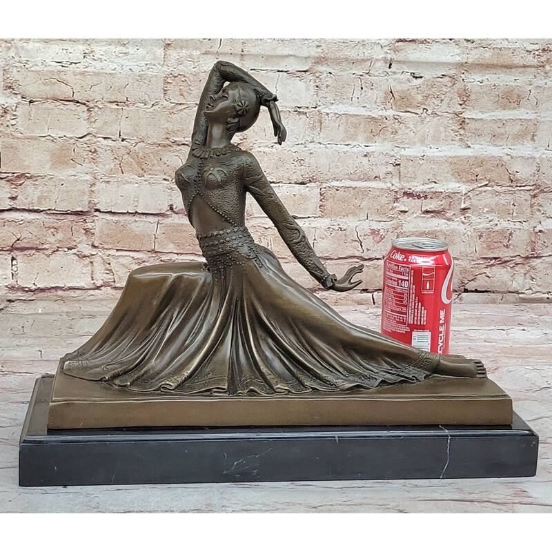 Art Deco Dancer Girl W/ Long Skirt In Graceful Pose - Bronze Sculpture By Chiparus