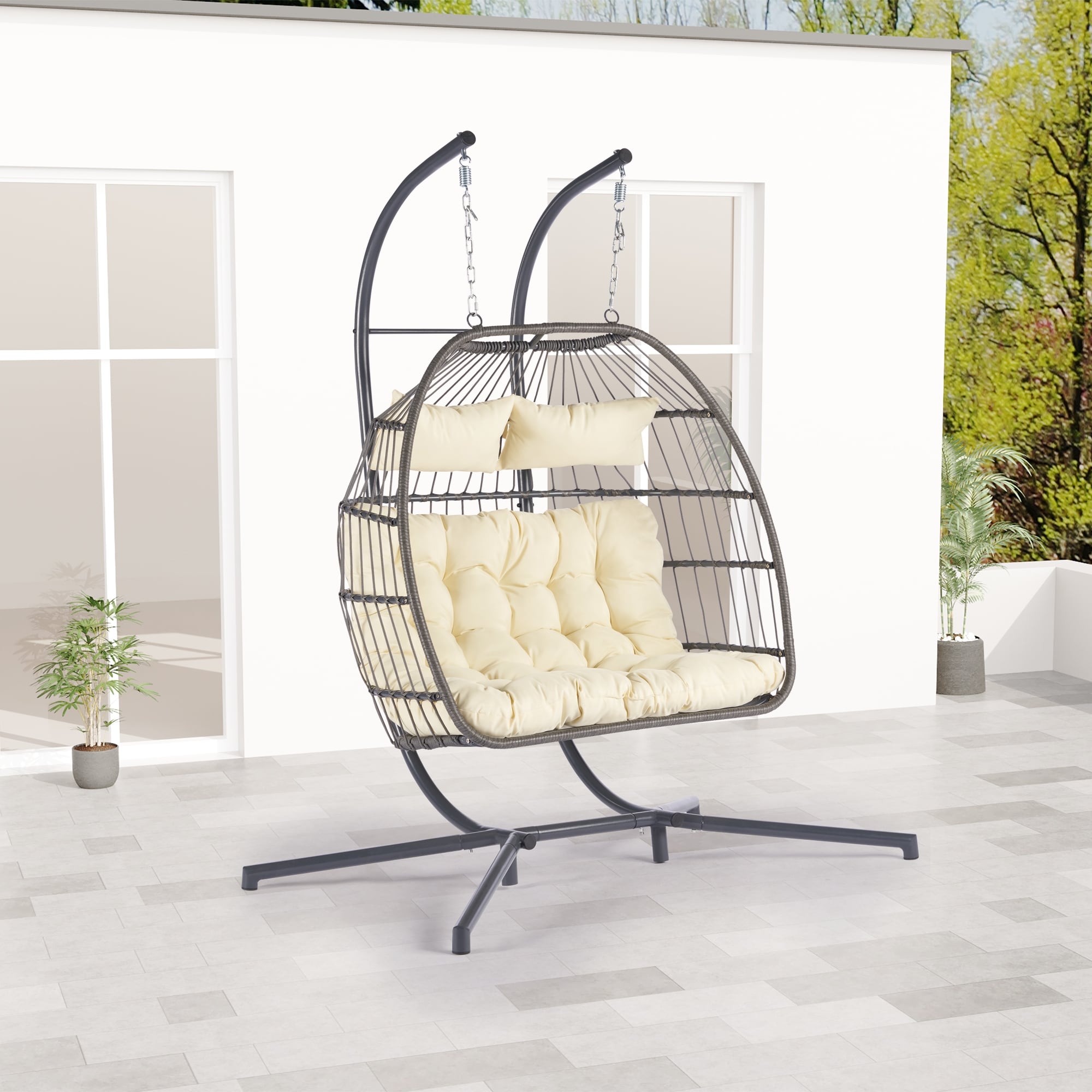 Double Egg Chair with Stand Hammock Swing Chair Foldable Hanging Loveseat for Bedroom Balcony Garden Bed Bath Beyond 40838016
