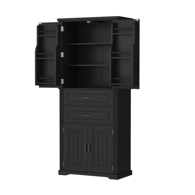 Storage Cabinet with Multi-Functional Storage Space, 2 Drawers with Slide Rails, Adjustable Shelf, Black