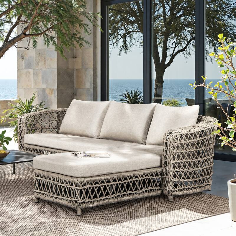 Everly 108" Woven Barrel Outdoor Patio Sectional Sofa