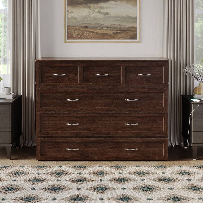 AFI Northfield Murphy Bed Chest with 6" Mattress, Storage Drawer & Built-In Charger