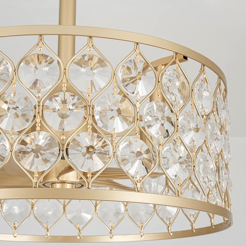 4-Light Luxury Crystal Gold Ceiling Fan Light with Remote for Living Room - 18.5 in. W x 7.9 in. H