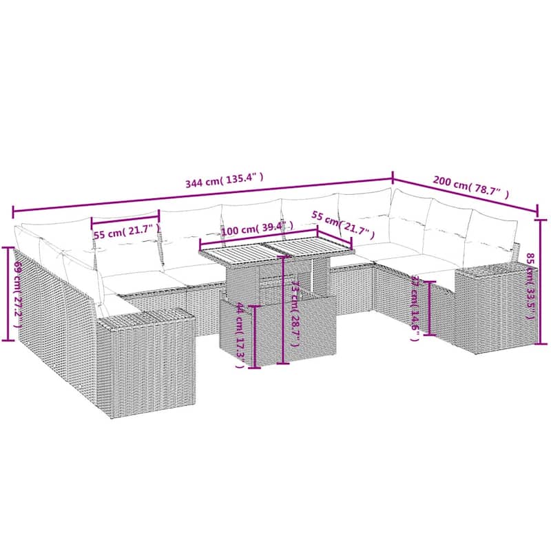 vidaXL Garden Sofa Set - 21.7 x 39.4 x 28.7