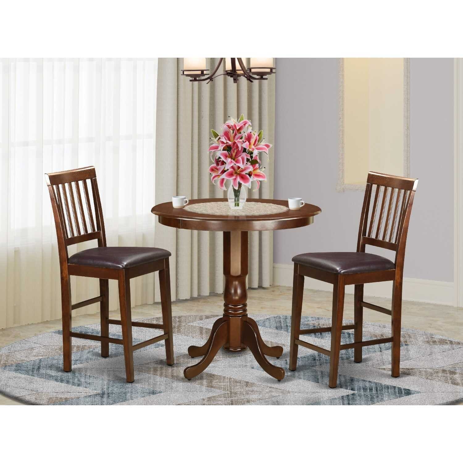 3-Piece Mahogany Finish Solid Wood Top - Dining Room Set - Seats 4