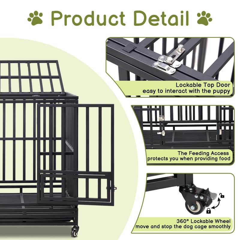 Heavy Duty Pet Playpen for Training Indoor Outdoor with Plastic Tray, Double Doors & Secure Lock