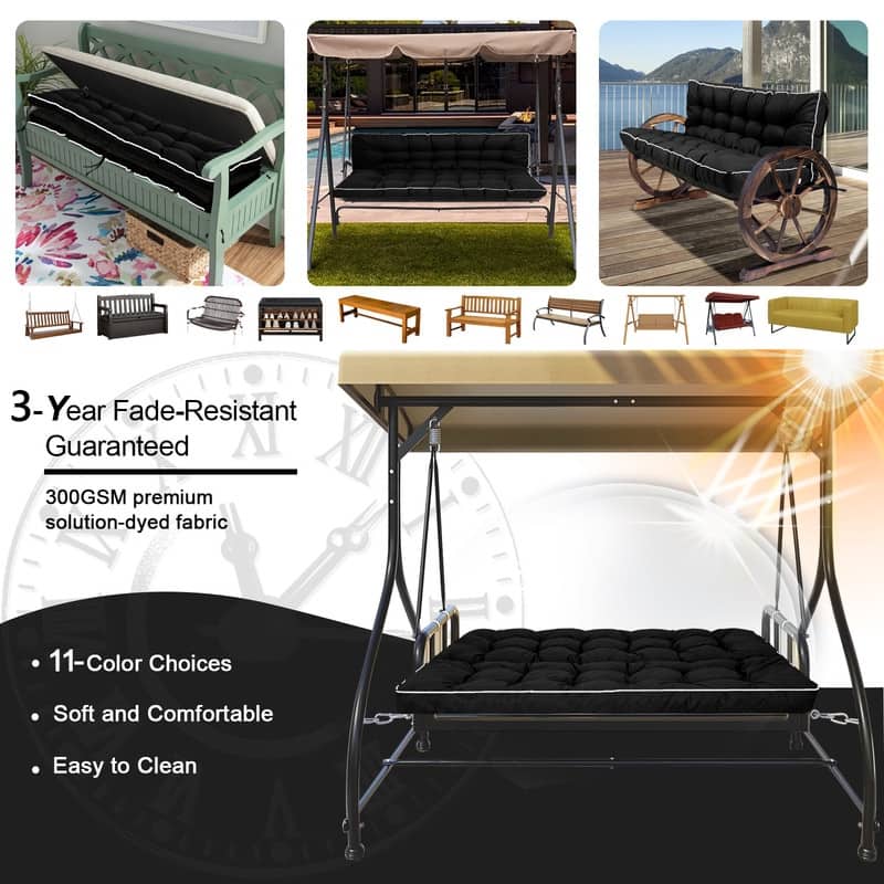 Outdoor Swing Cushions 55 inch, Waterproof Porch Swing Cushions 3 Seater Replacement with Backrest, 4" Thicken Bench Cushion
