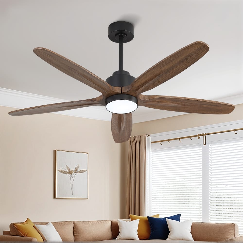 MLiAN 54 in 5 Solid Wood Blades Ceiling Fan with Integrated LED and Remote