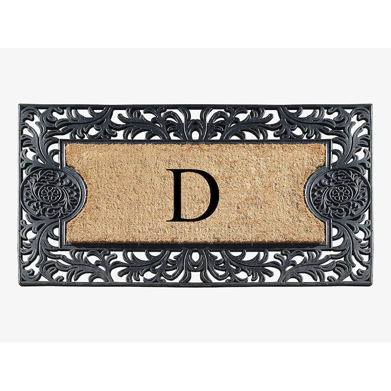 A1HC Floral Border Rubber and Coir Large Outdoor Durable Monogrammed Doormat, Black - 23" X 38"