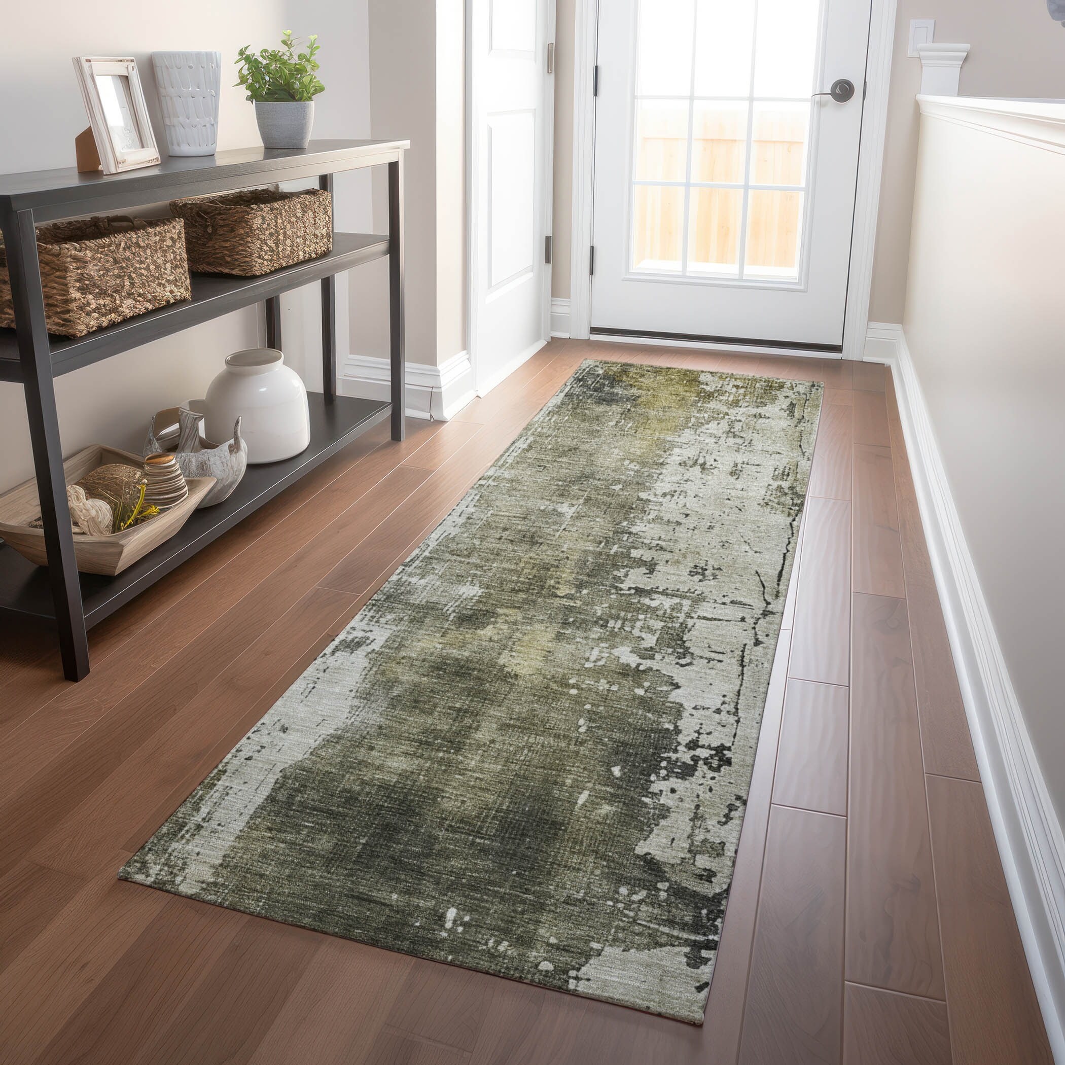 Machine Washable Indoor/ Outdoor Abstract Modern Chantille Rug