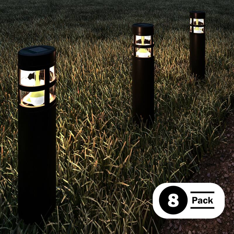 Solar Lights Outdoor Waterproof 8-Pack - 15.4” Bollard Solar Pathway Lights - LED Solar Stake Lights by Pure Garden (Black)