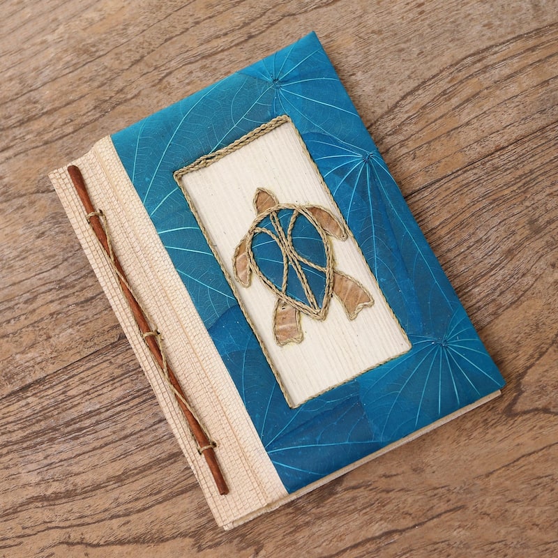 Novica Handmade Tortoise Thoughts In Blue Natural Fiber Journal